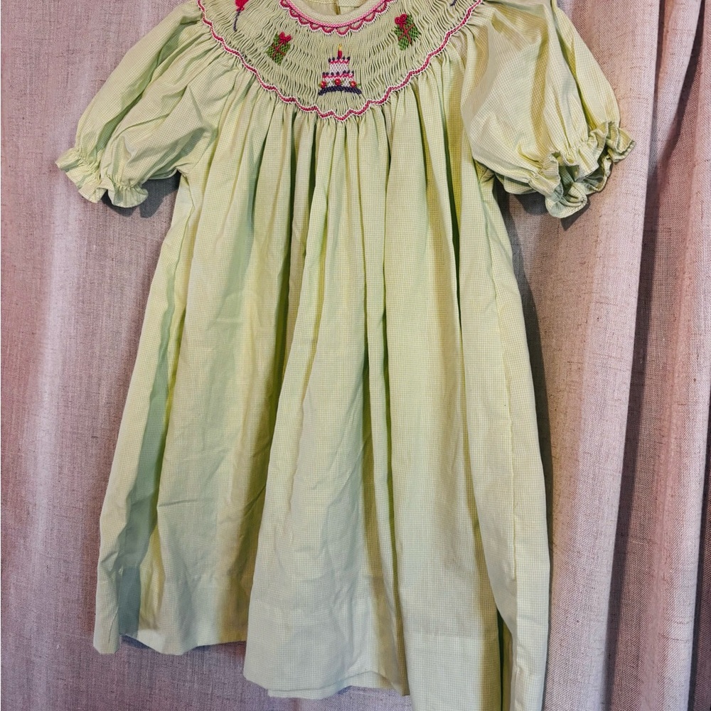 Petit Ami Green Smocked Birthday Dress